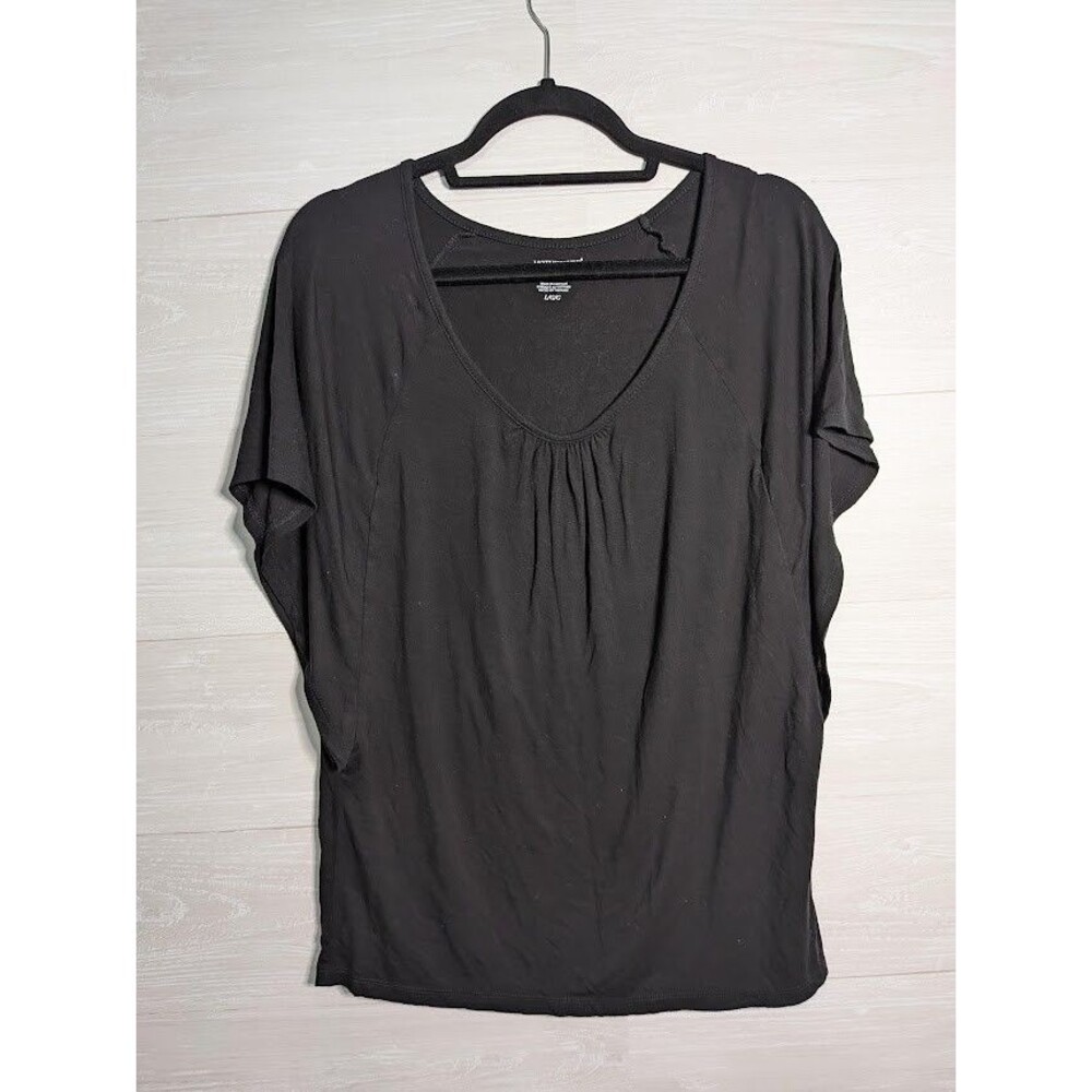 Motherhood Maternity Nursing Top Large Black Rayon Stretch Flutter Sleeve